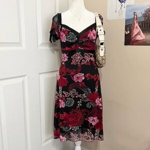 Y2K Zinc Black and Pink Floral Midi Dress